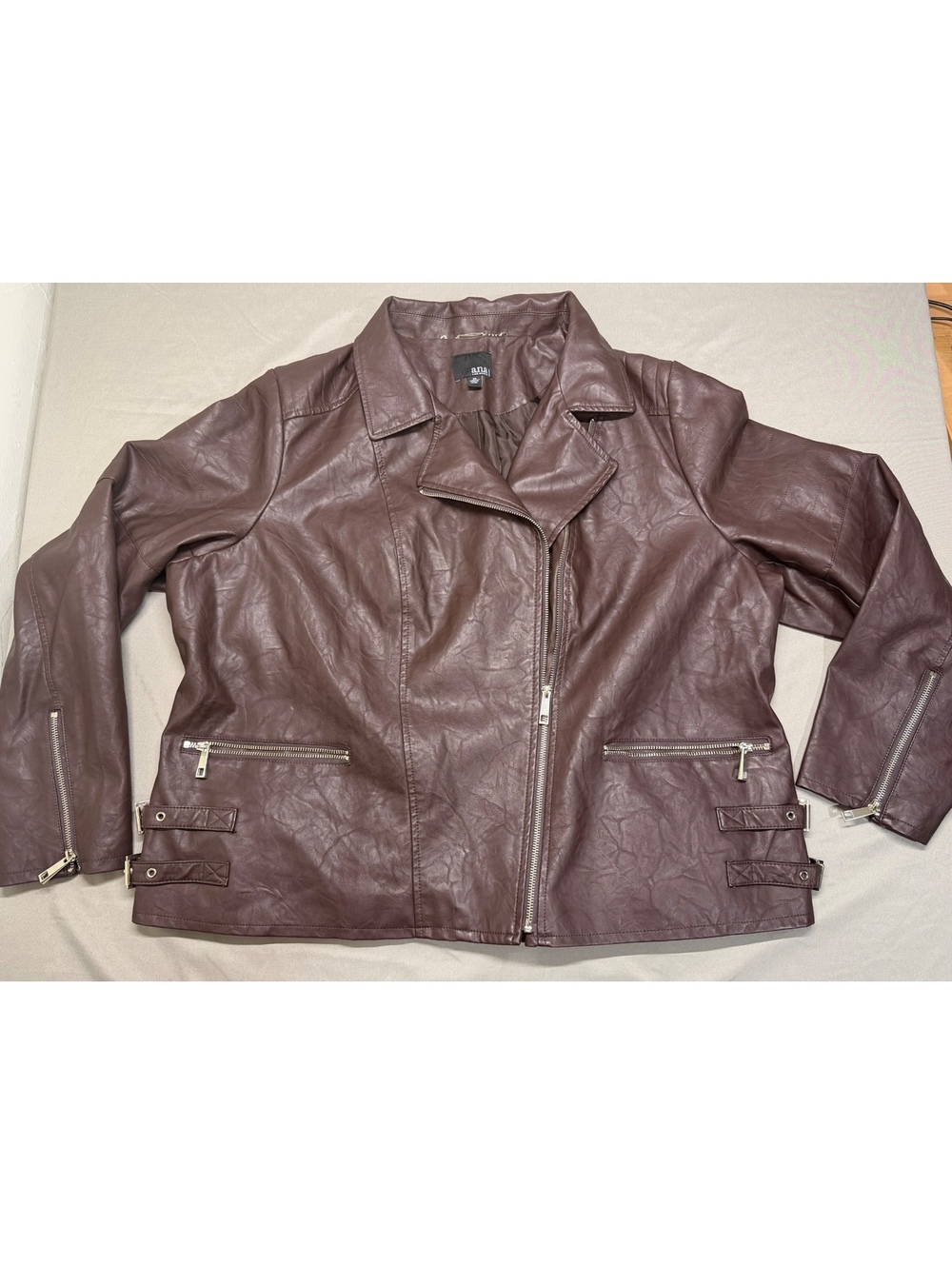 a.n.a Women's Brown Faux Leather Moto Jacket Size 2X